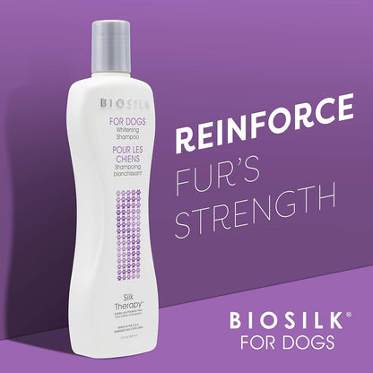 BioSilk Silk Therapy Whitening Dog Shampoo for Dogs - Pet Safe Grooming and Brightening Shampoo for a Bright White Coat - Dog Wash Enhances Shine and Softness, 12 Fl Oz