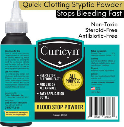 Blood Stop Powder (3 oz) - Quick Stop Bleeding for Dogs, Cats, Pigs, Horses and Pets – Styptic Powder for Dogs Nails and Minor to Severe External Wounds