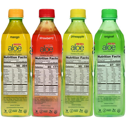 Iberia Aloe Vera Drink with Pure Aloe Pulp, Variety, (Pack of 8) 2 x Original, 2 x Mango, 2 x Pineapple, 2 x Strawberry