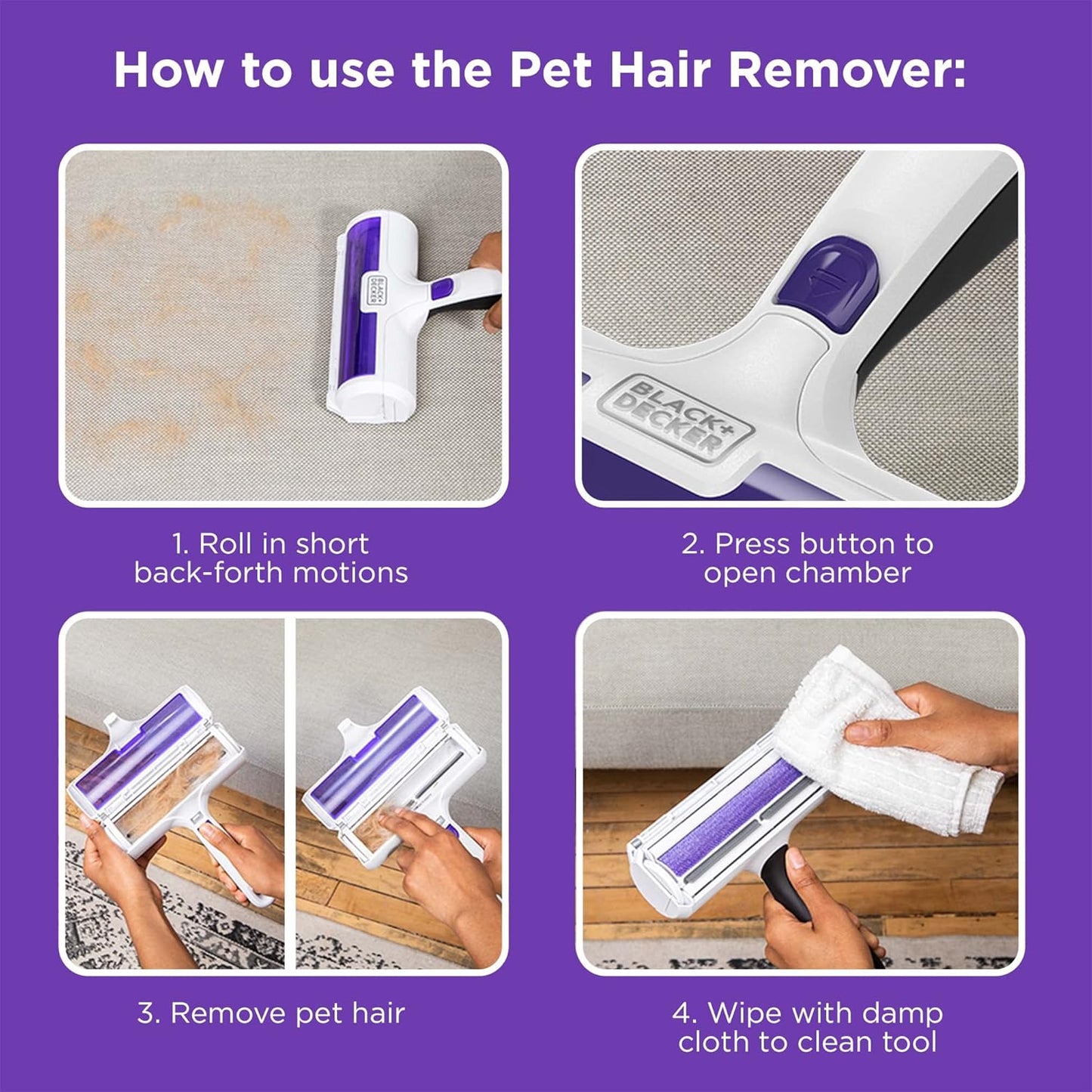 BLACK+DECKER Pet Hair Remover, Roller, Remove Dog Hair and Cat Hair Easily (HMSCT0001)