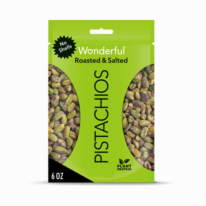 Wonderful Pistachios No Shells, Roasted & Salted Nuts, 6 Ounce Resealable Bag, Protein Snacks, Gluten Free, Healthy Snacks for Adults