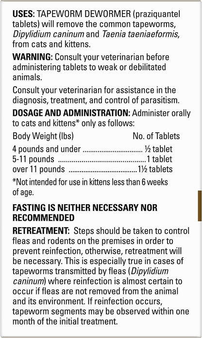 Elanco Tapeworm Dewormer (praziquantel tablets) for Cats and Kittens 6 Weeks and Older, 3-count