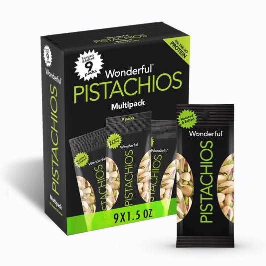 Wonderful Pistachios In Shell, Roasted & Salted Nuts, 1.5 Ounce Bag (Pack of 9), Protein Snacks, On-the-Go, Individually Wrapped Healthy Snacks for Adults