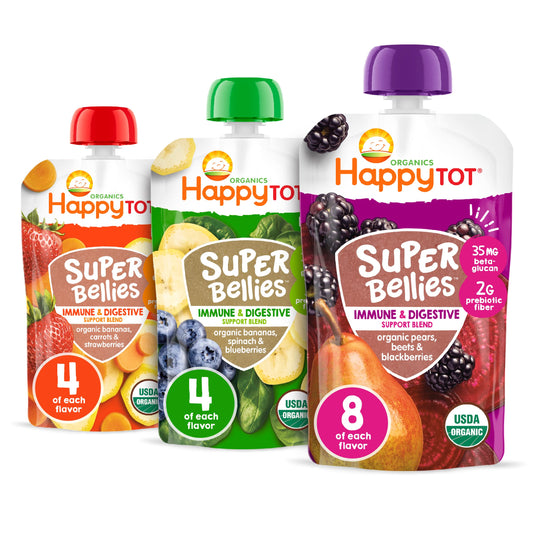 Happy Tot Organics Stage 4 Baby Food Pouches, Gluten Free, Vegan Snack, Super Bellies, Fruit & Veggie Puree, Variety Pack, 4 Ounce (Pack of 16), Amazon Exclusive