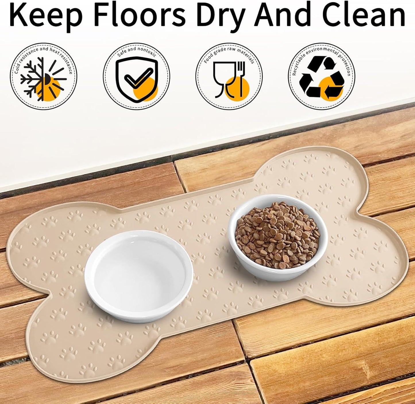 Dog Food Mat Anti-Slip Silicone Dog Bowl Mat Thicker Pet Placemat Waterproof Cat Feeder Pad with Raised Edge Puppy Kitten Feeding Mats Suitable Small Medium-Sized Dogs Cats Eating Tray