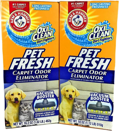 Arm & Hammer Pet Fresh Carpet Odor Eliminator Plus Oxi Clean Dirt Fighters, 18 oz,(PACK OF 2)