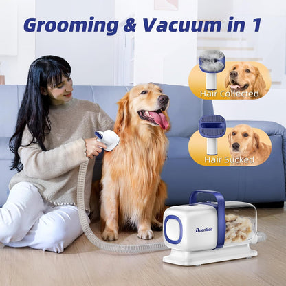 Dog Grooming Kit with Pet Grooming Vacuum, Dog Clipper, Pet Grooming Shedding Brush, Cleaning Tool in 1, Low Noise Dog Vacuum for Dogs Cats