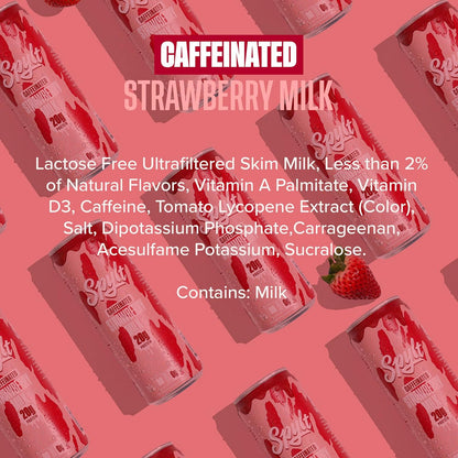 High Protein Strawberry Milk with 60mg Caffeine & 20g Protein - Ready to Drink, Sugar Free, Lactose Free Milk, Perfect for Workout Recovery & Afternoon Pick Me Up Protein Shake - 12 Count