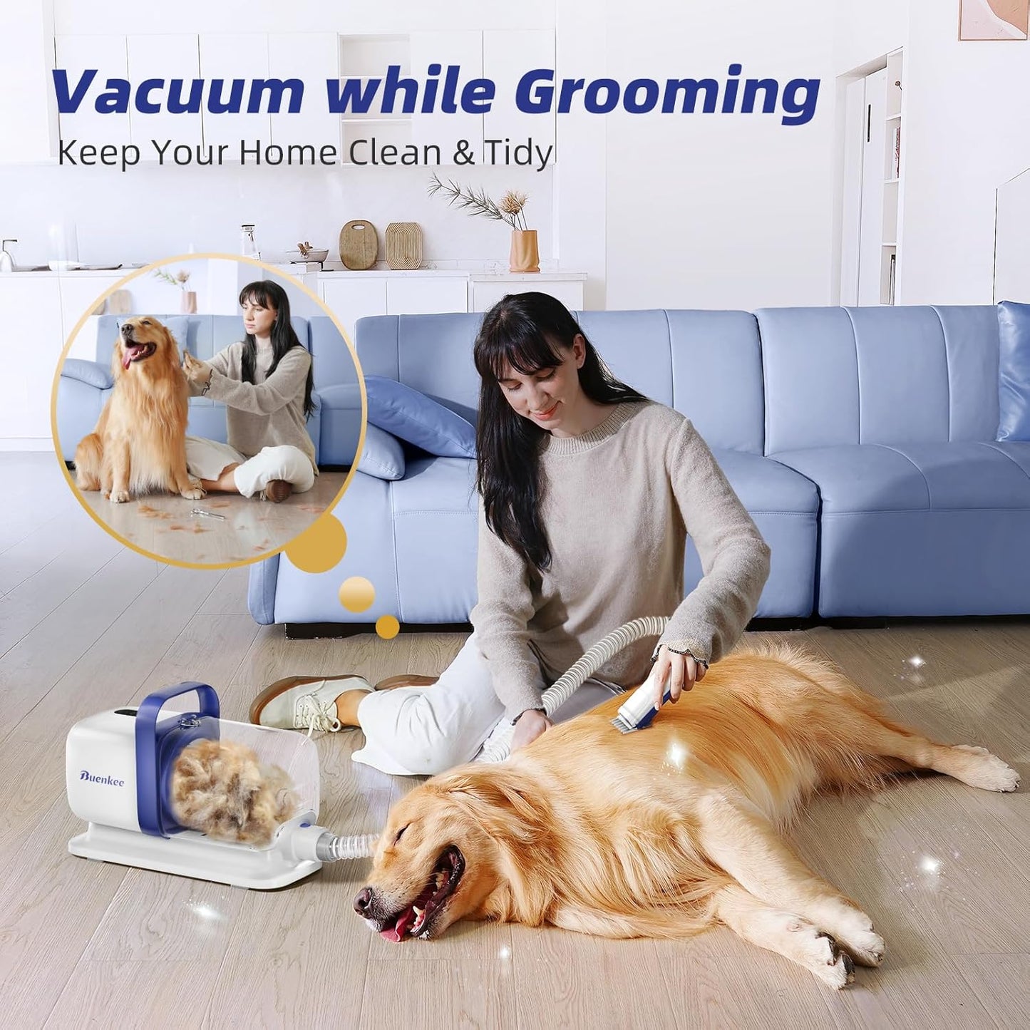 Dog Grooming Kit with Pet Grooming Vacuum, Dog Clipper, Pet Grooming Shedding Brush, Cleaning Tool in 1, Low Noise Dog Vacuum for Dogs Cats