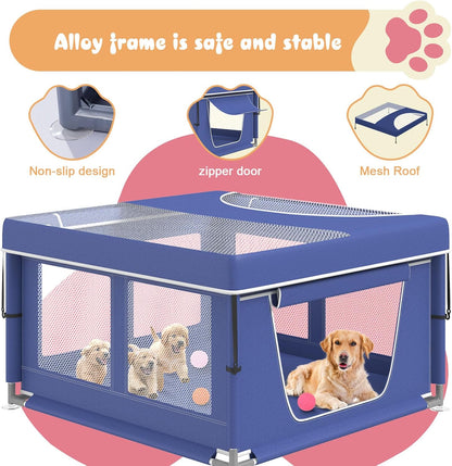 Dog Playpen 42 × 42 Inch, Puppy PlayPen with Gate for Puppies, Cat, Small and Medium Dogs, Pet PlayPen with Roof for Outdoors & Indoors, Tear Resistant Fabric, Safe & Sturdy Dog Fence