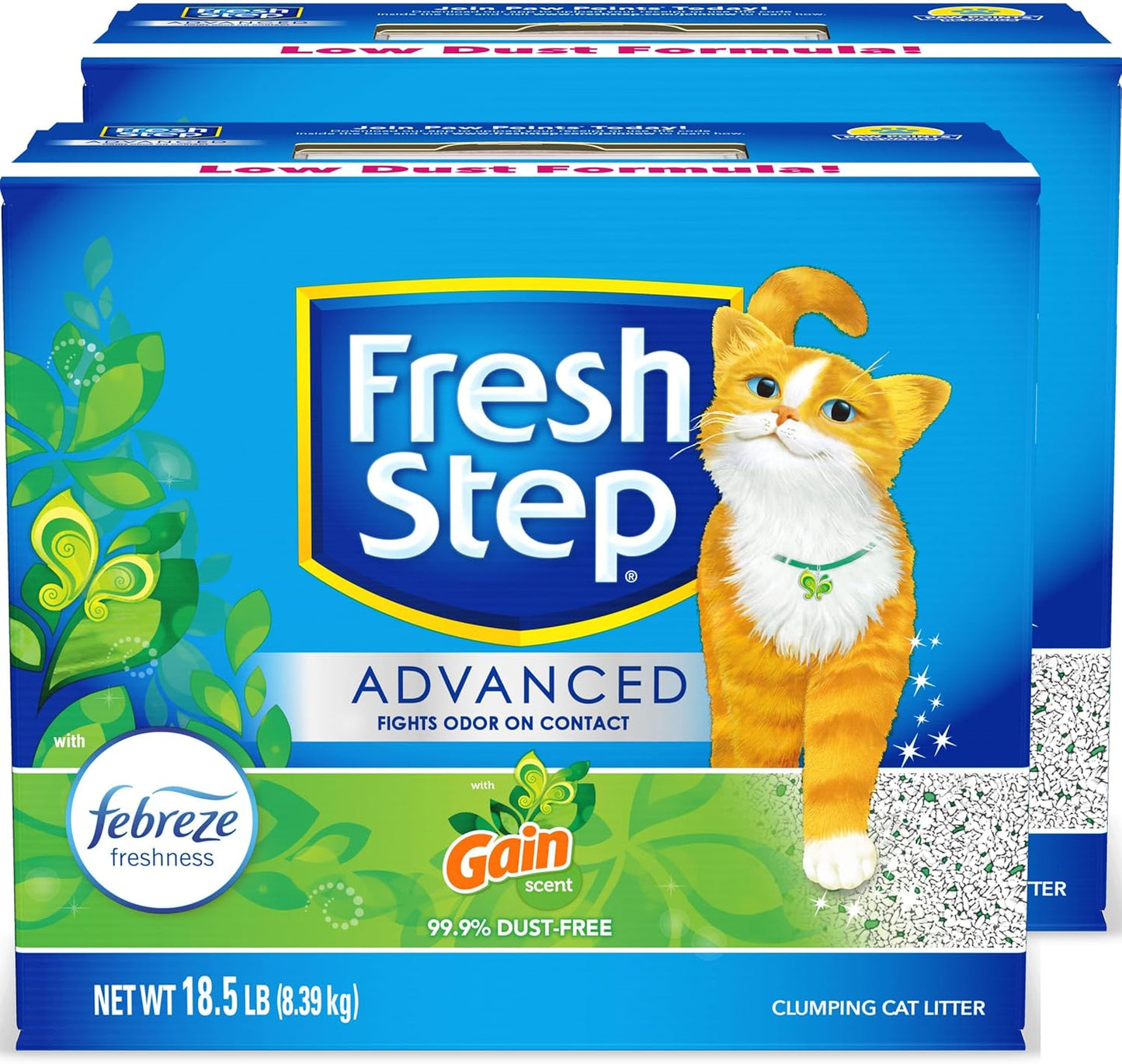 Fresh Step Advanced Clumping Litter With Febreze Freshness With Febreze Gain Scent, Fights Odor on Contact, 37 lbs. (2 x 18.5 lb. Box)