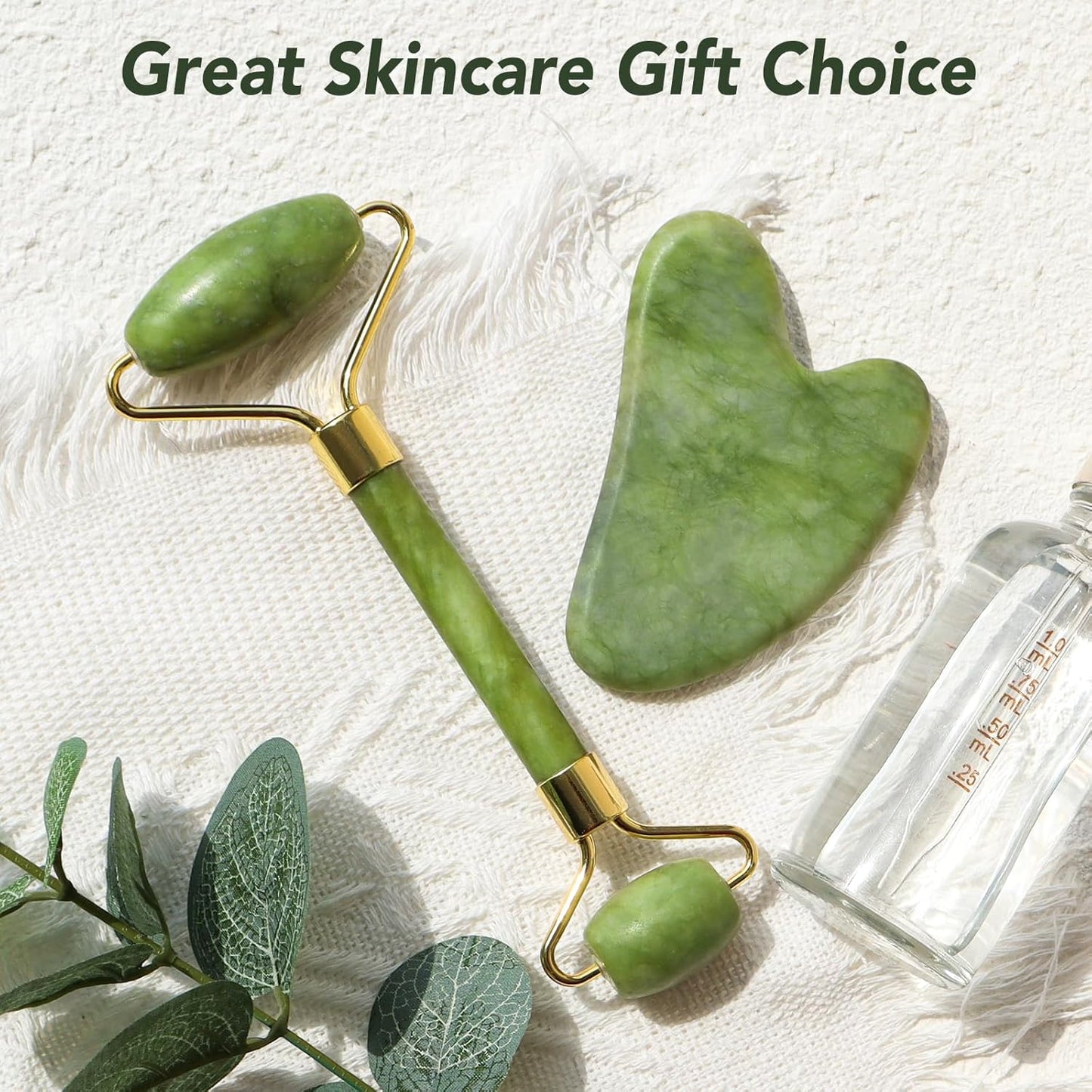 huefull Gua Sha Facial Tools & Jade Roller Set for Skin Care, Reduce Puffiness and Improve Wrinkles, Guasha Tool for Face, Gua Sha Stone Self Care Gift for Woman Man, Christmas Gifts