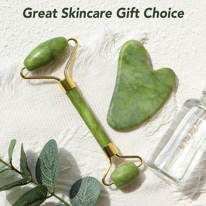 huefull Gua Sha Facial Tools & Jade Roller Set for Skin Care, Reduce Puffiness and Improve Wrinkles, Guasha Tool for Face, Gua Sha Stone Self Care Gift for Woman Man, Christmas Gifts