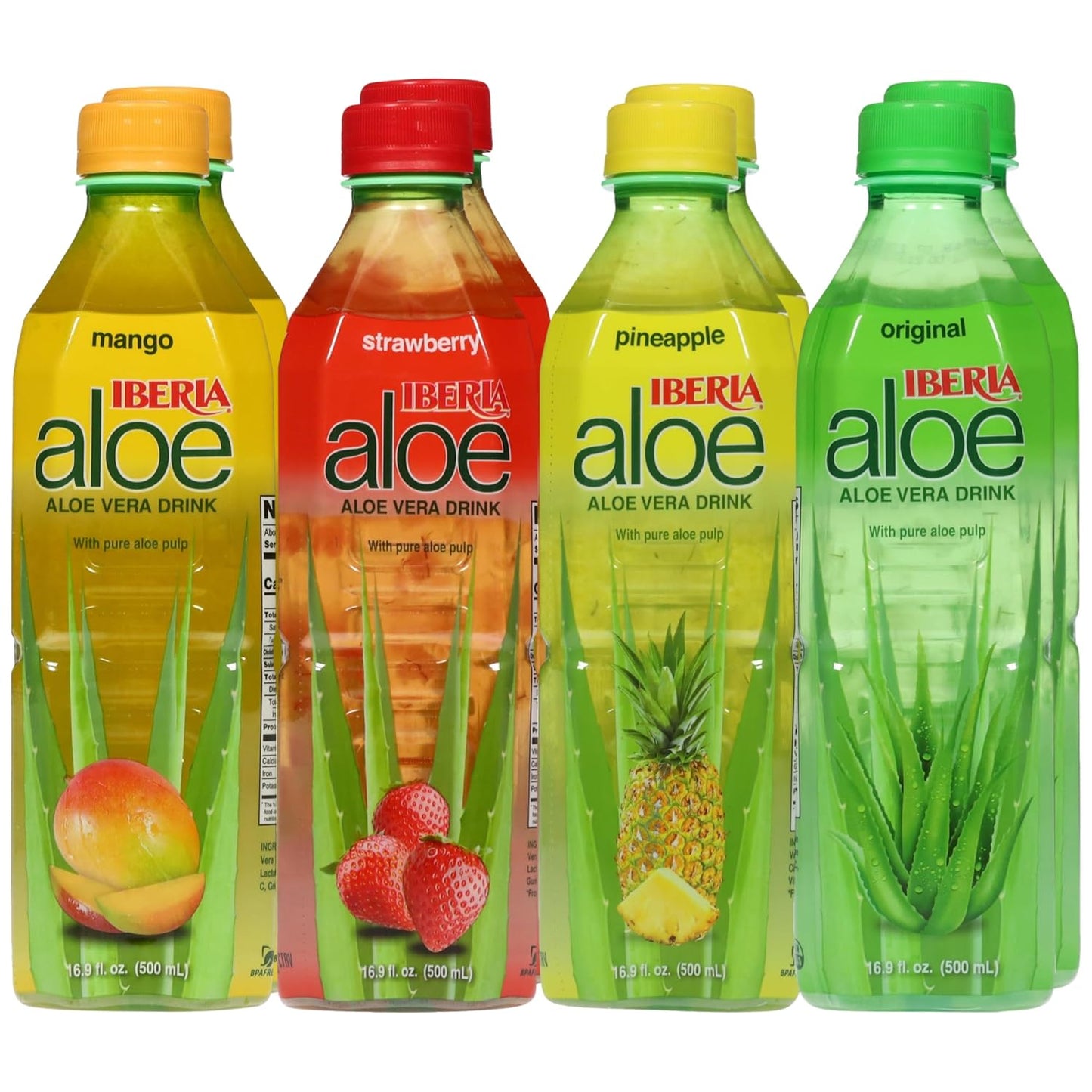 Iberia Aloe Vera Drink with Pure Aloe Pulp, Variety, (Pack of 8) 2 x Original, 2 x Mango, 2 x Pineapple, 2 x Strawberry