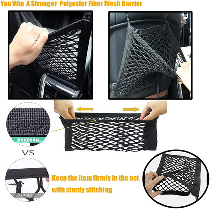 DYKESON Dog Car Net Barrier Pet Barrier with Auto Safety Mesh Organizer Baby Stretchable Storage Bag Universal for Cars, SUVs -Easy Install, Car Divider for Driving Safely with Children & Pets