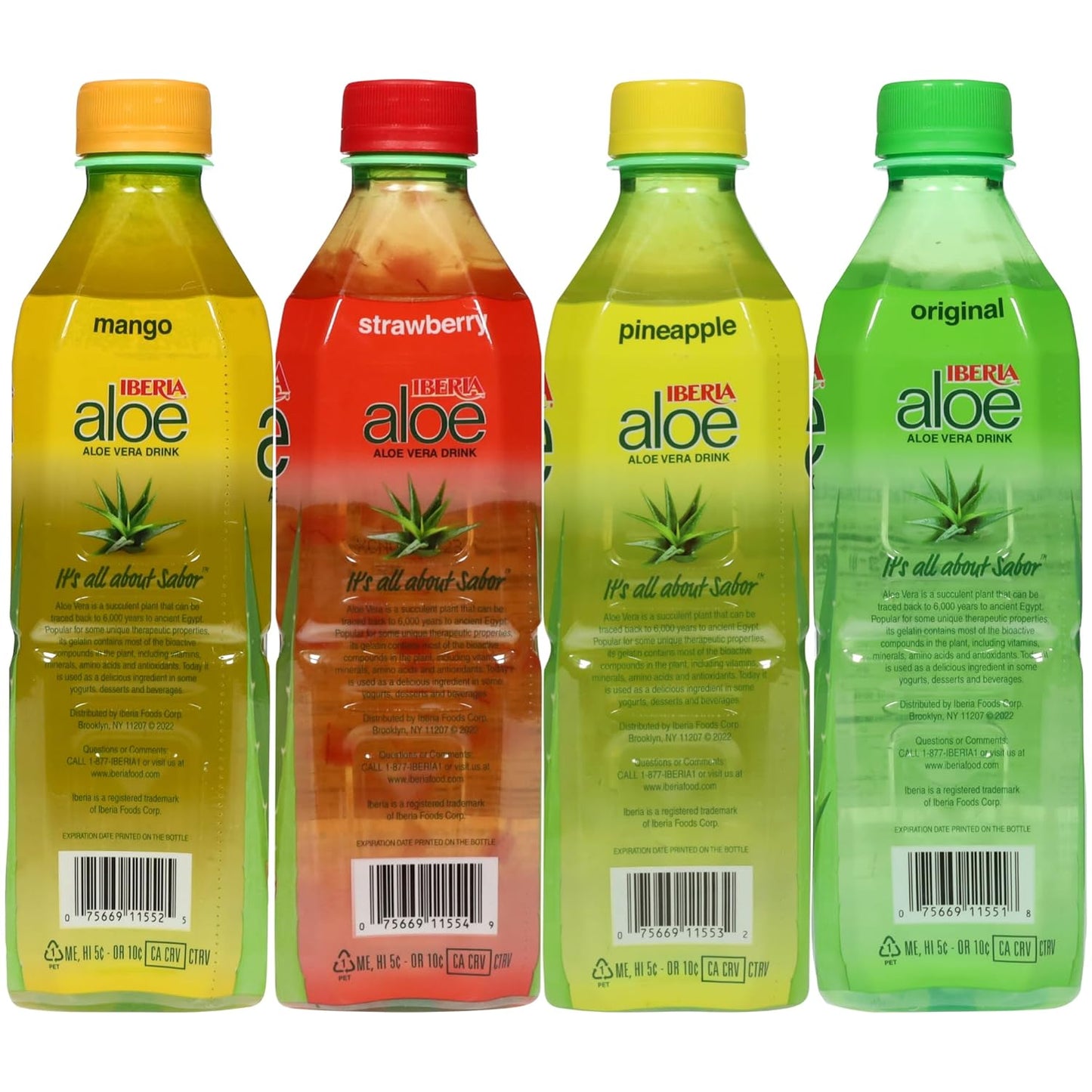 Iberia Aloe Vera Drink with Pure Aloe Pulp, Variety, (Pack of 8) 2 x Original, 2 x Mango, 2 x Pineapple, 2 x Strawberry