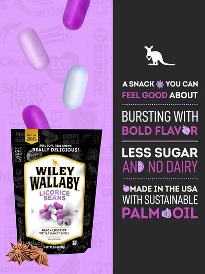 Wiley Wallaby 7.05 Ounce Classic Black Gourmet Australian Style Soft & Chewy Licorice Candy Bean, 1 Pack