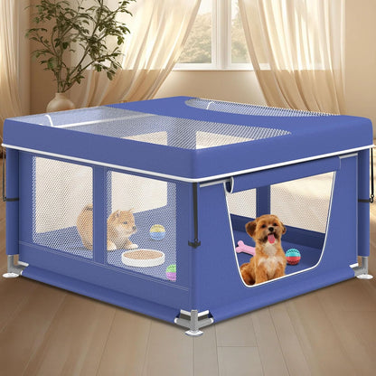 Dog Playpen 42 × 42 Inch, Puppy PlayPen with Gate for Puppies, Cat, Small and Medium Dogs, Pet PlayPen with Roof for Outdoors & Indoors, Tear Resistant Fabric, Safe & Sturdy Dog Fence