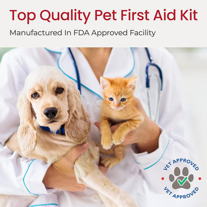 Dog First Aid Kit - Vet Approved Emergency Supplies for Dogs & Cats - Pet First Aid Handbook, Tick Remover, Slip Leash & Medical Essentials for Home, Camping, Car, RV, Travel, Road Trip