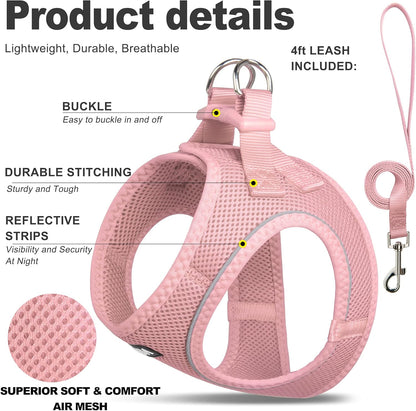 Fida Cat Harness and Leash Set for Walking Kitten and Puppy, Escape Proof Kitten Harness with Breathable Lightweight Soft Mesh, Adjustable Reflective Step-in Design. (XXXS, Pink)