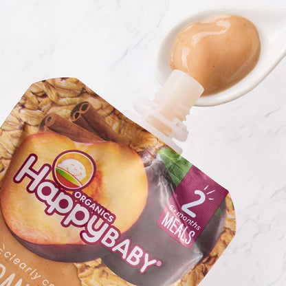 Happy Baby Organics Stage 2 Baby Food Pouches, Gluten Free, Vegan & Healthy Snack, Clearly Crafted Fruit & Veggie Puree, Bananas, Plums & Granola, 4 Ounces (Pack of 1)