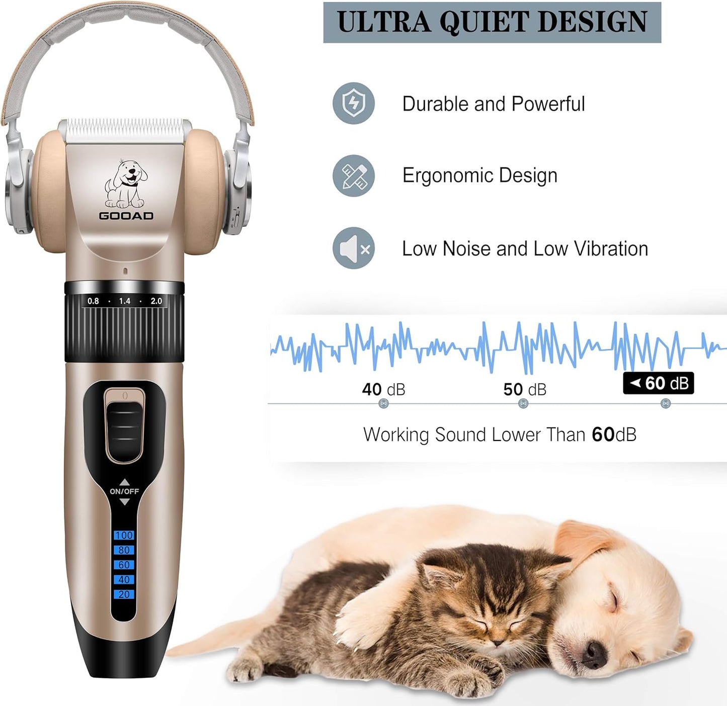 Dog Clippers Grooming Kit and Paw Trimmer,Cordless,Low Noise, Electric Quiet,Rechargeable, Dog Trimmer Grooming Tool, Pet Hair Clippers for Thick Coats,Shaver for Small and Large Dogs Cats