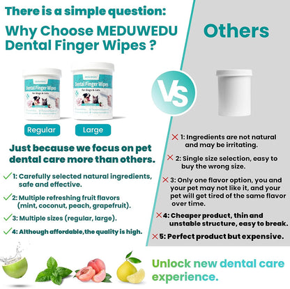 Dental Care Finger Wipes 60 Counts,Teeth Cleaning Finger Wipes for Dogs & Cats,Reduces Plaque & Freshens Breath, Coconut Scent