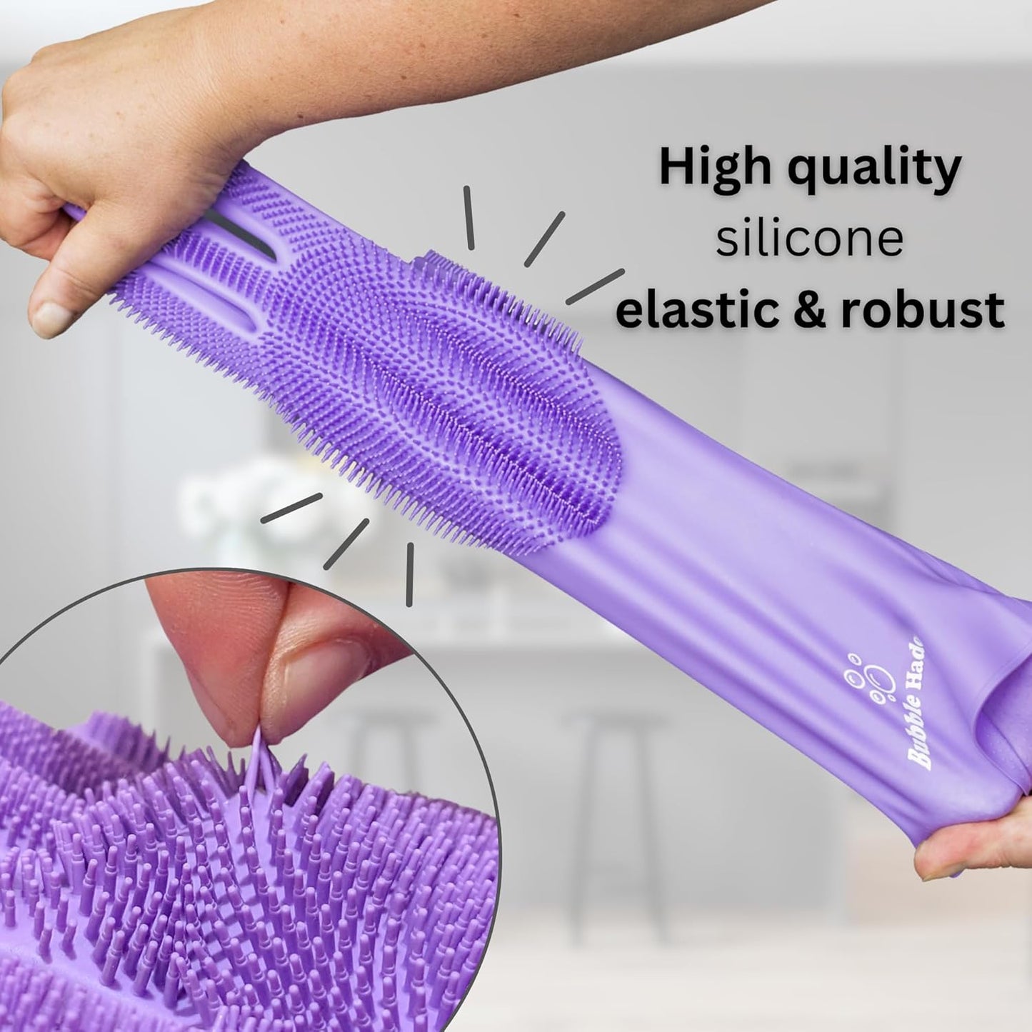 Dog Washing Gloves with Bristle Scrubbers, Reusable Silicone Gloves Ideal for Pet Bathing, Massaging & Grooming (Purple)