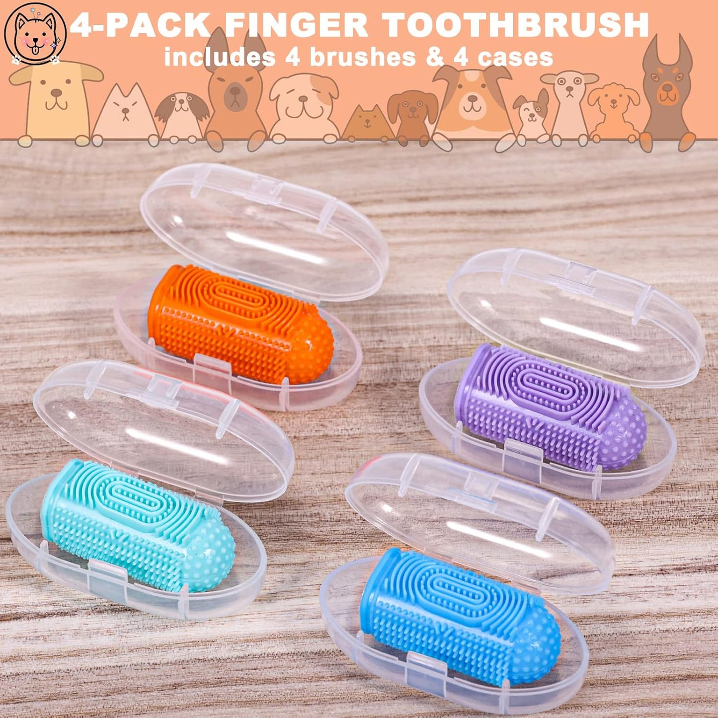 Dog Toothbrush Finger Toothbrush Dog Tooth Brushing Kit 4Pack Dog Finger Toothbrush for Dog Teeth Cleaning&Dog Dental Care Dog Tooth Brush Dog Toothbrush Kit Pet Toothbrush