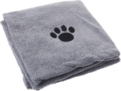 Bone Dry Pet Grooming Towel Collection Absorbent Microfiber X-Large, 41x23.5", Embroidered Gray