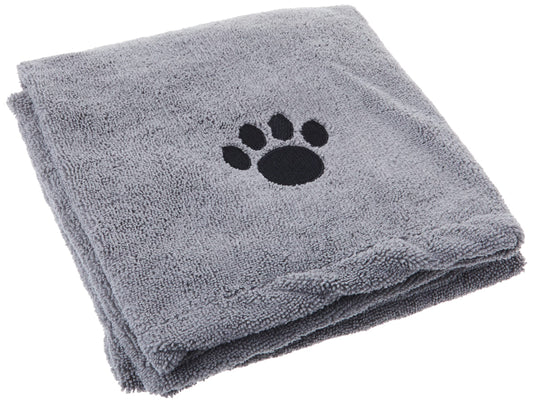 Bone Dry Pet Grooming Towel Collection Absorbent Microfiber X-Large, 41x23.5", Embroidered Gray