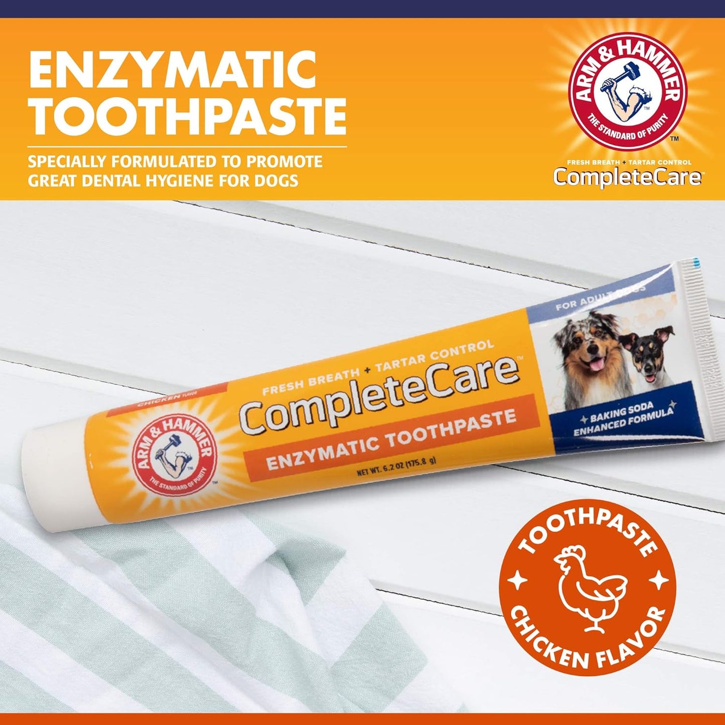 Arm & Hammer Complete Care Enzymatic Dog Toothpaste, 6.2 oz - Dog Toothpaste for Puppies and Adult Dogs, Arm and Hammer Toothpaste for Dogs - Pet Toothpaste, Dog Dental Care and Clean Dog Teeth