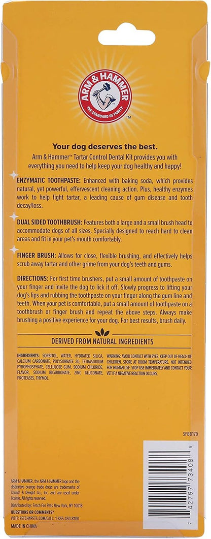 Arm & Hammer for Pets Tartar Control Kit for Dogs | Contains Toothpaste, Toothbrush & Fingerbrush | Reduces Plaque & Tartar Buildup | Safe for Puppies, 3-Piece , Beef Flavor