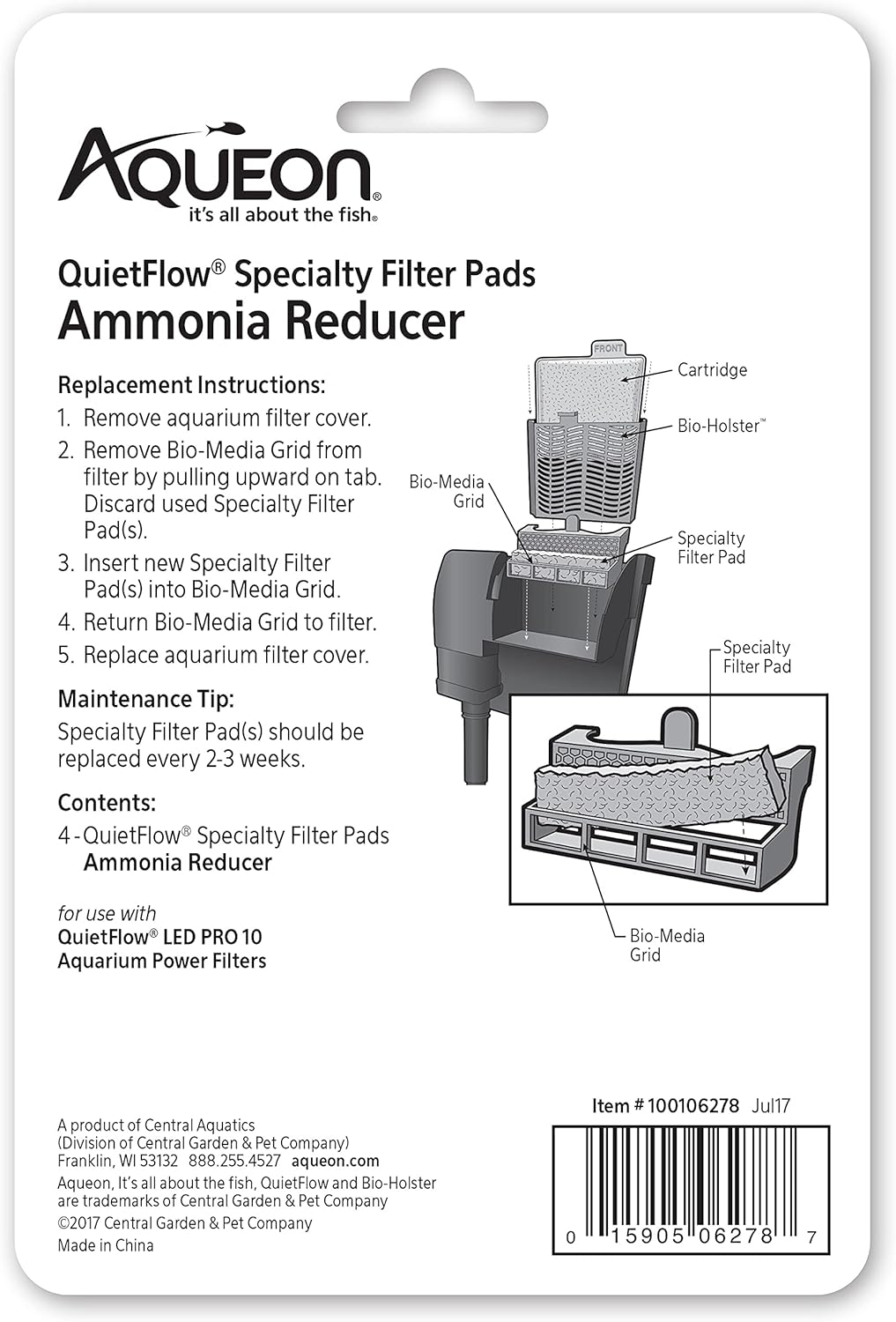 Aqueon QuietFlow LED PRO Ammonia Reducer 4 Count Filter Pads for Model 10