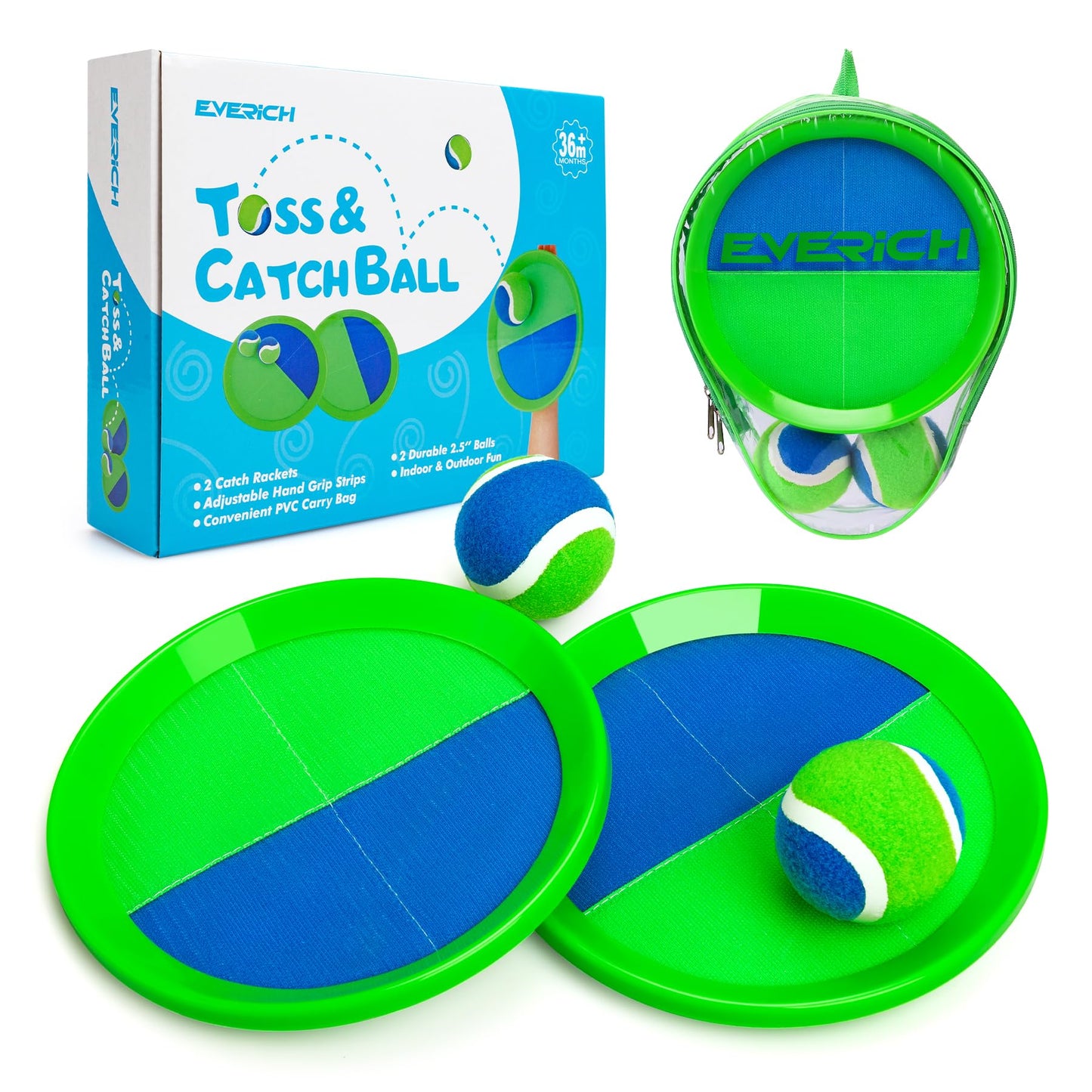 EVERICH Upgraded Toss and Catch Ball Game Set - Indoor and Outdoor Games for Kids 3-12, Beach Sand Pool Water Toy Includes 2 Paddles 2 Sticky Balls, Great Birthday Easter Gifts for Boys Girls