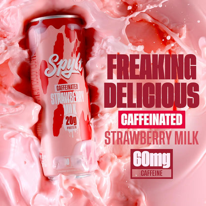 High Protein Strawberry Milk with 60mg Caffeine & 20g Protein - Ready to Drink, Sugar Free, Lactose Free Milk, Perfect for Workout Recovery & Afternoon Pick Me Up Protein Shake - 12 Count