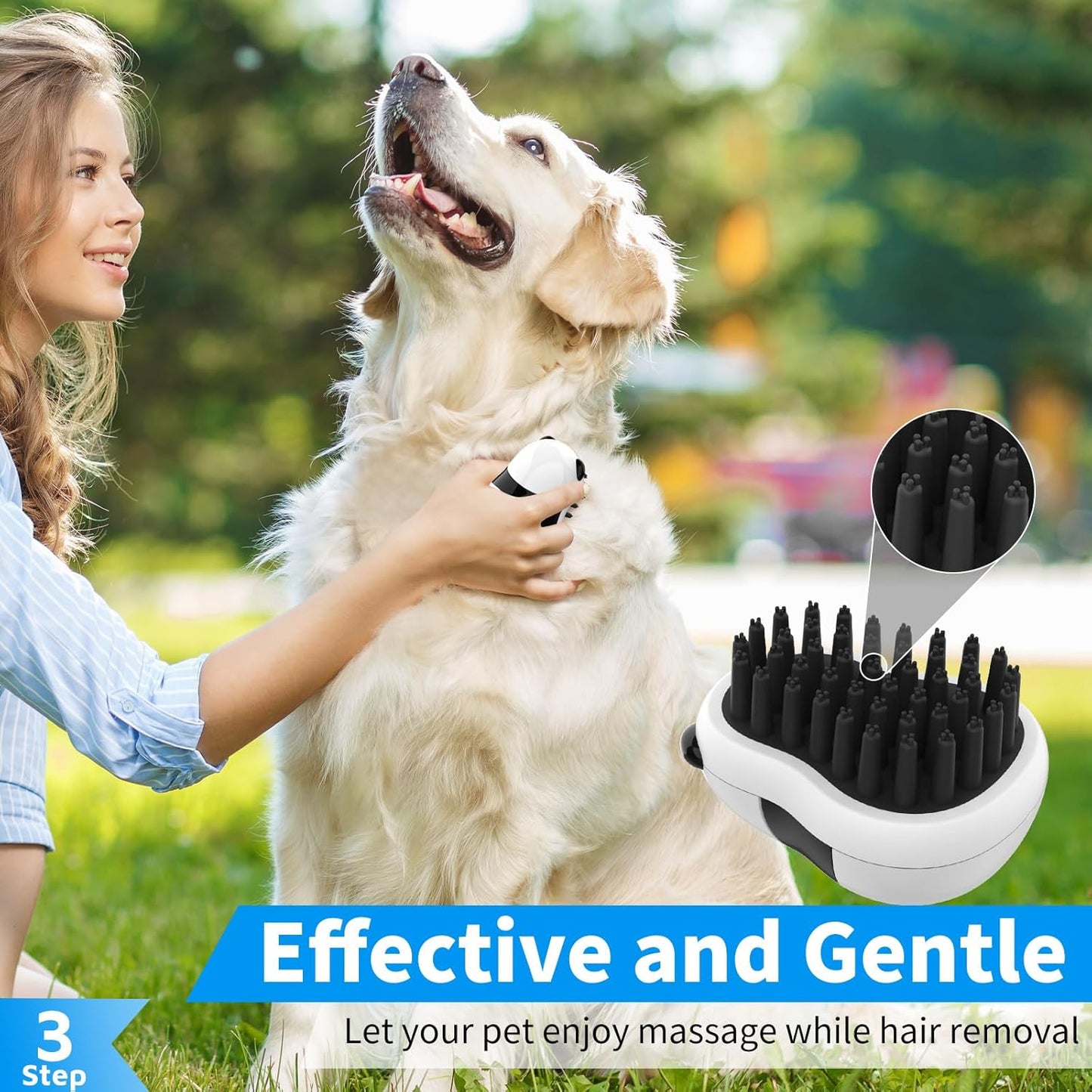 Comotech 3PCS Dog Bath Brush | Dog Shampoo Brush | Dog Scrubber for Bath | Dog/Grooming/Washing Brush Scrubber with Adjustable Ring Handle for Short & Long Haired Dogs/Cats (Blue Blue White)