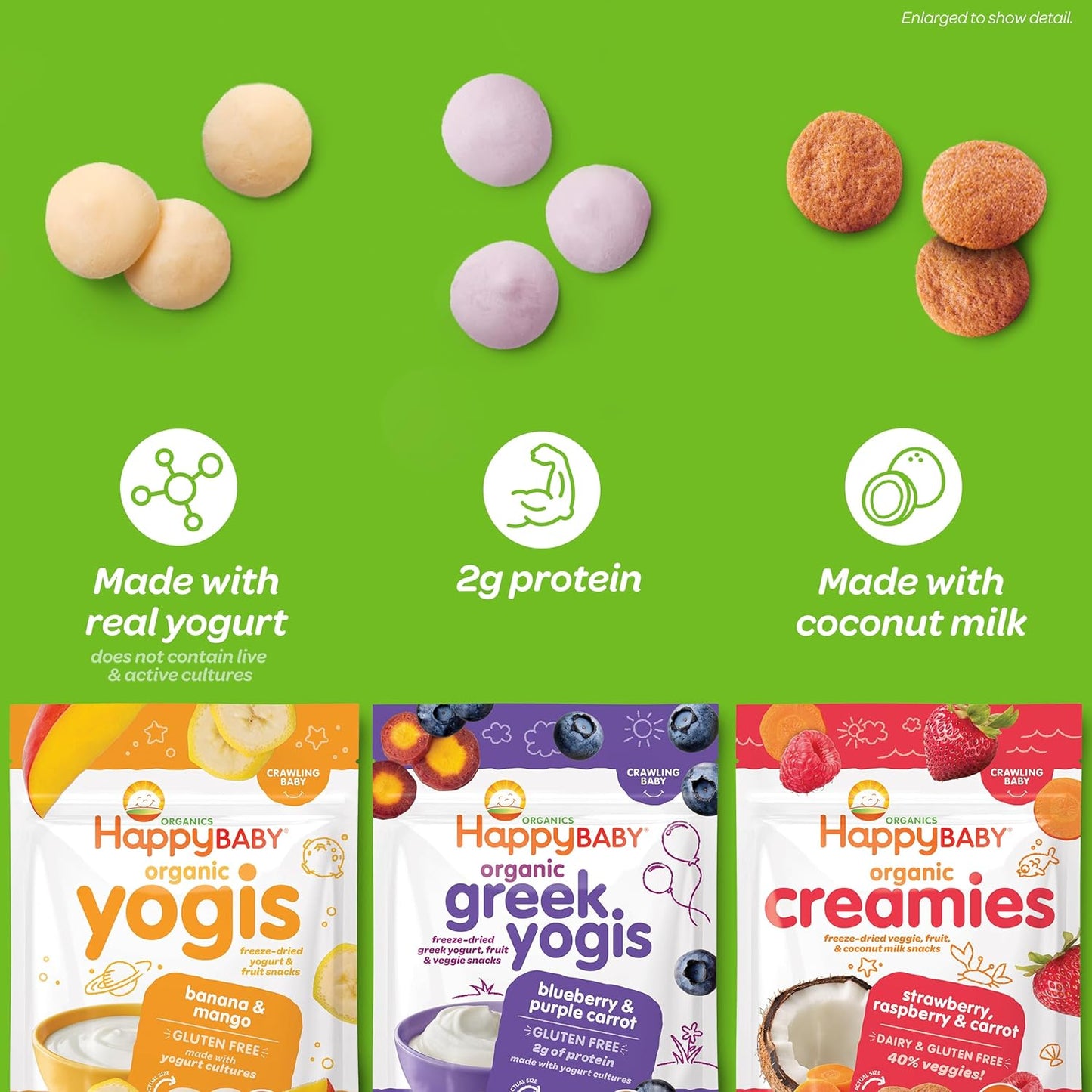 Happy Baby Organics Baby Snacks, Greek Yogis, Freeze Dried Yogurt &Veggie Fruit Snacks, Gluten Free Snack for Babies 9+ Months, Blueberry & Purple Carrot, 1 Ounce