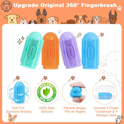 Dog Toothbrush Finger Toothbrush Dog Tooth Brushing Kit 4Pack Dog Finger Toothbrush for Dog Teeth Cleaning&Dog Dental Care Dog Tooth Brush Dog Toothbrush Kit Pet Toothbrush