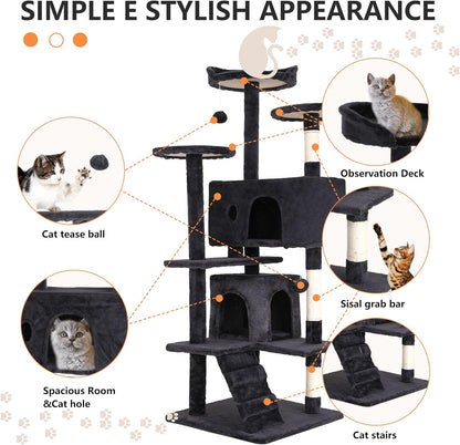 BestPet 54in Cat Tree Tower for Indoor Cats,Multi-Level Furniture Activity Center with Scratching Posts Stand House Condo Funny Toys Kittens Pet Play House,Dark Gray