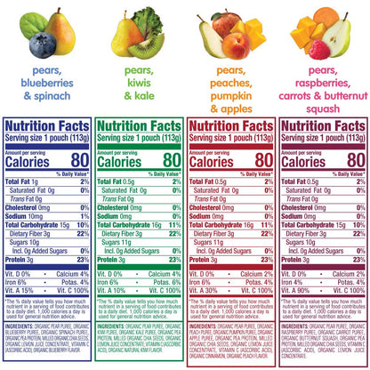 Happt Tot Organics Stage 4 Baby Food Pouches, Gluten Free, Vegan Snack, Fiber & Protein Fruit & Veggie Puree, Fruit & Veggie Variety Pack, 4 Ounce (Pack of 16), Amazon Exclusive