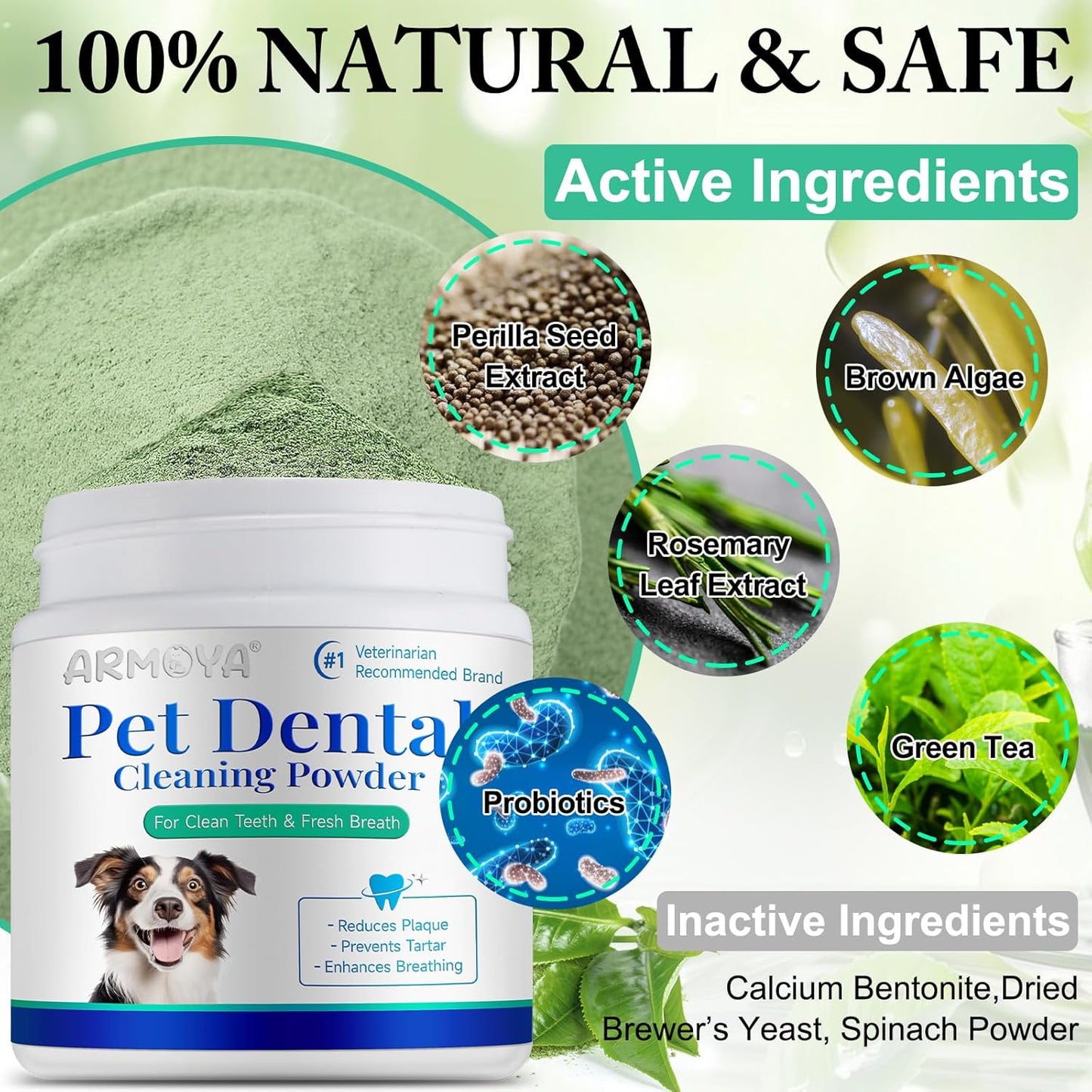 Dog Dental Powder - Teeth Cleaning Powder for Dogs - Dental Powder for Dogs - Dog Dental Care - Plaque & Bad Breath Off Powder Dog - Dental Care Supplies for Small - Medium - Large Dogs