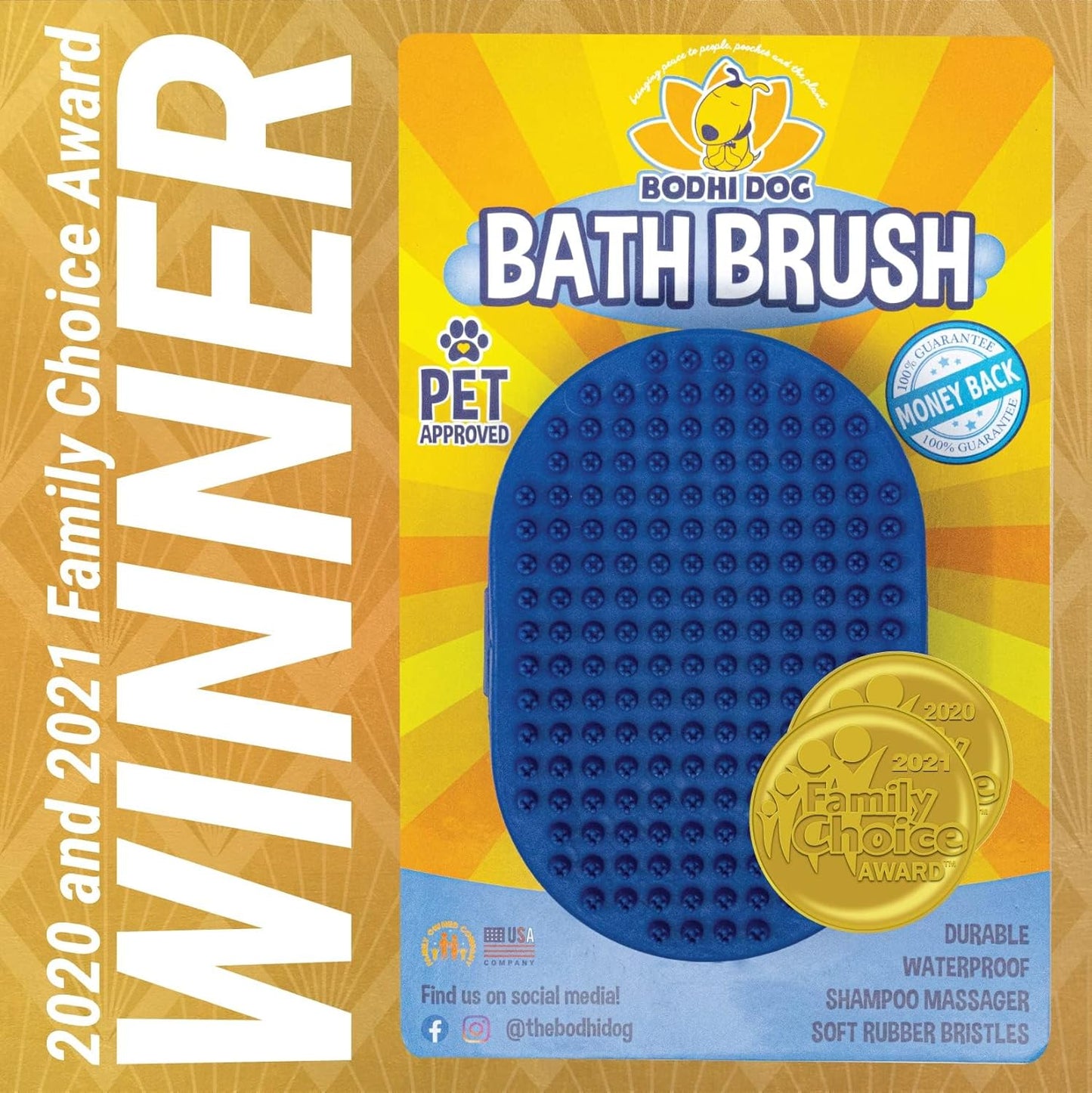 Bodhi Dog Shampoo Brush | Pet Shower & Bath Supplies for Cats & Dogs | Dog Bath Brush for Dog Grooming | Long & Short Hair Dog Scrubber for Bath | Professional Quality Dog Wash Brush (One Pack, Blue)