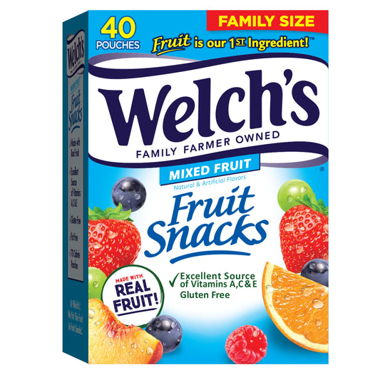 Welch’s Fruit Snacks, Mixed Fruit, Perfect Stocking Stuffer, Bulk Pack, Gluten Free, Individual Single Serve Bags, 0.8 oz (Pack of 40)