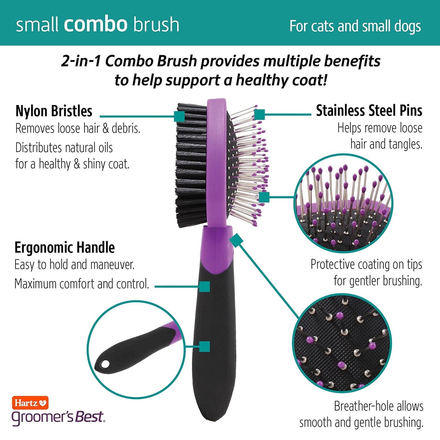 Groomer's Best Small Combo Brush for Cats and Small Dogs