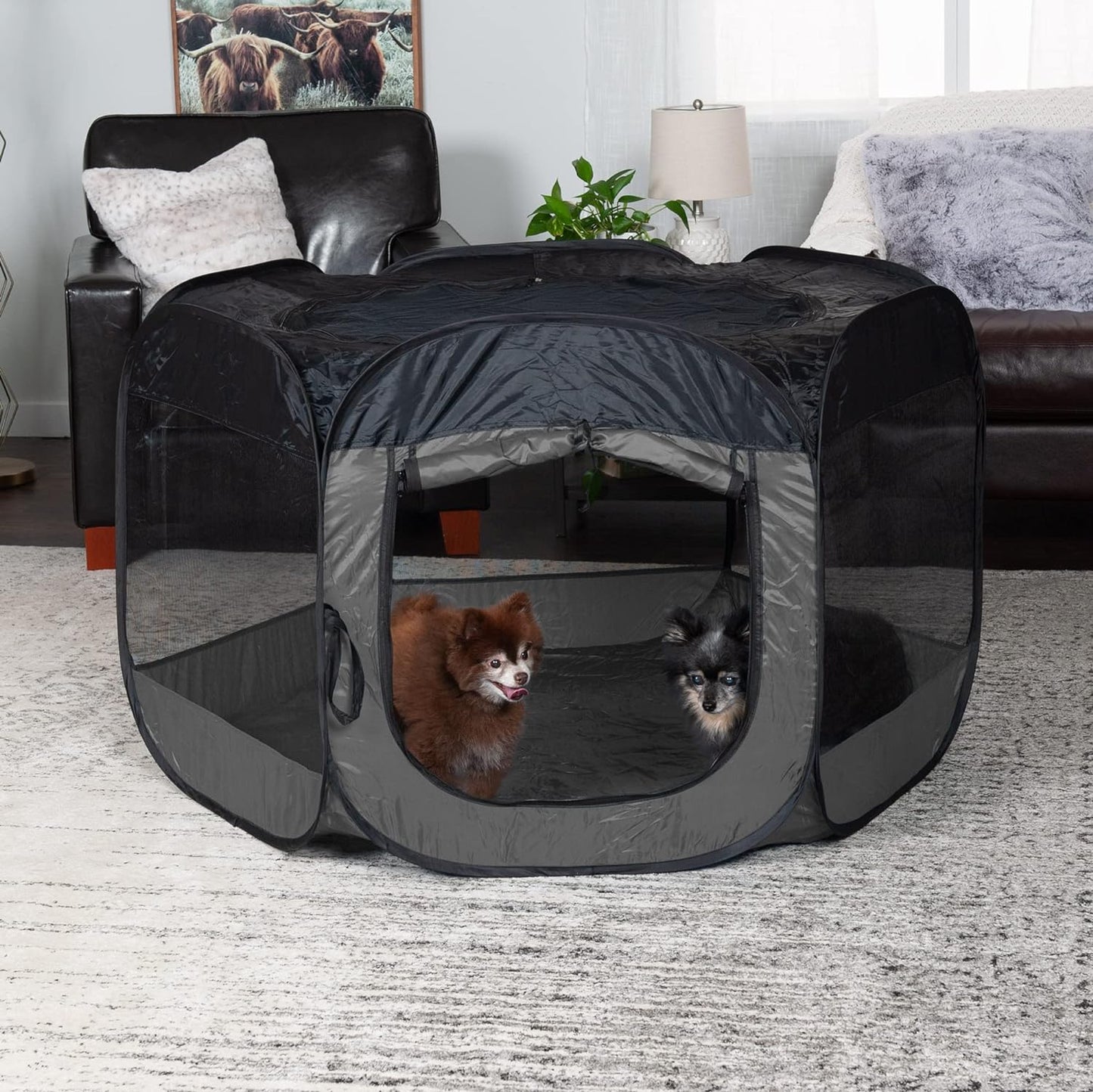 Furhaven Portable Dog Playpen Cat Tent, Pet playground/kennel foldable indoor outdoor zippered puppy crate - Gray, Extra Large