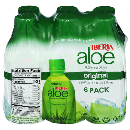 Iberia Aloe Vera Juice Drink With Aloe Pulp, Original, 9.5 Fl Oz, Pack of 6