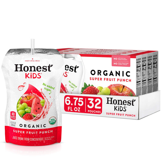 Honest Kids Super Fruit Punch Organic Fruit Juice Drink, 6.75 Fl Oz, 6.75 Fl Oz (Pack of 32)