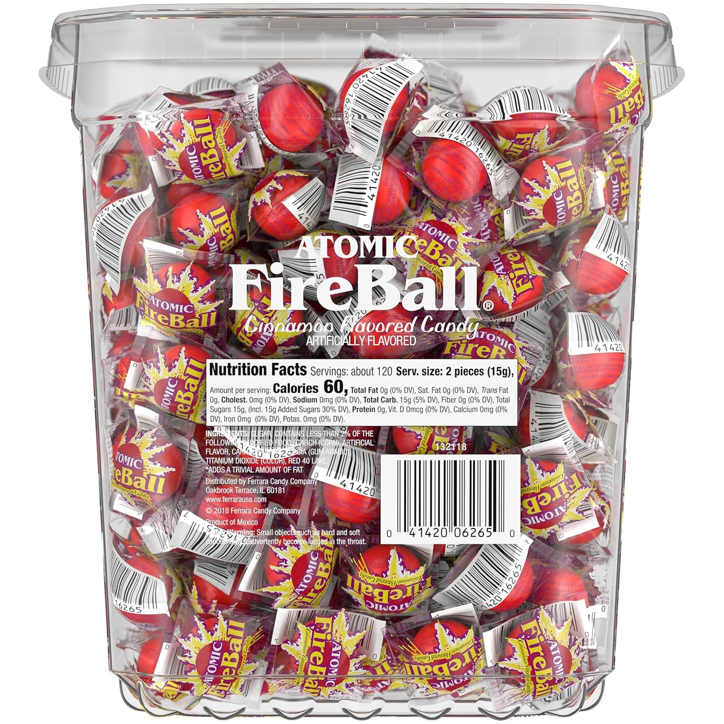 Wonka Atomic Fireball, Candy, Cinnamon Flavor, Individually Wrapped, 7.5 g (240 ct)