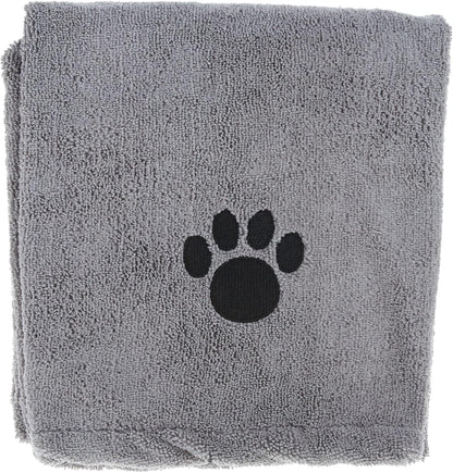 Bone Dry Pet Grooming Towel Collection Absorbent Microfiber X-Large, 41x23.5", Embroidered Gray